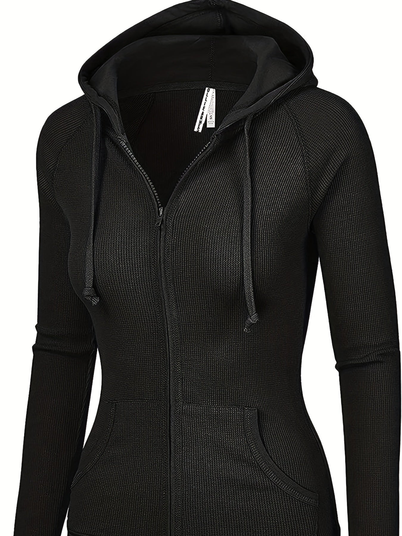 Solid Zipper Kangaroo Pocket Hoodie Casual Drawstring Hoodies