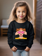 Girls Girl Pattern Crew Neck Long Sleeve Sweatshirt For Spring Fall