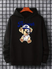 Teddy Bear Print Hoodie Men's Casual Pullover Hooded Sweatshirt