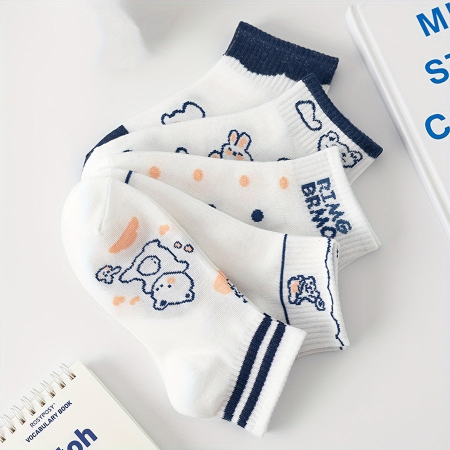 5 Pairs Cartoon Bear Print Socks & Crew Short Socks Women's Stockings