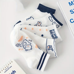 5 Pairs Cartoon Bear Print Socks & Crew Short Socks Women's Stockings
