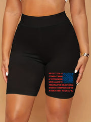 Women's Plus Letter Print High Rise Biker Shorts