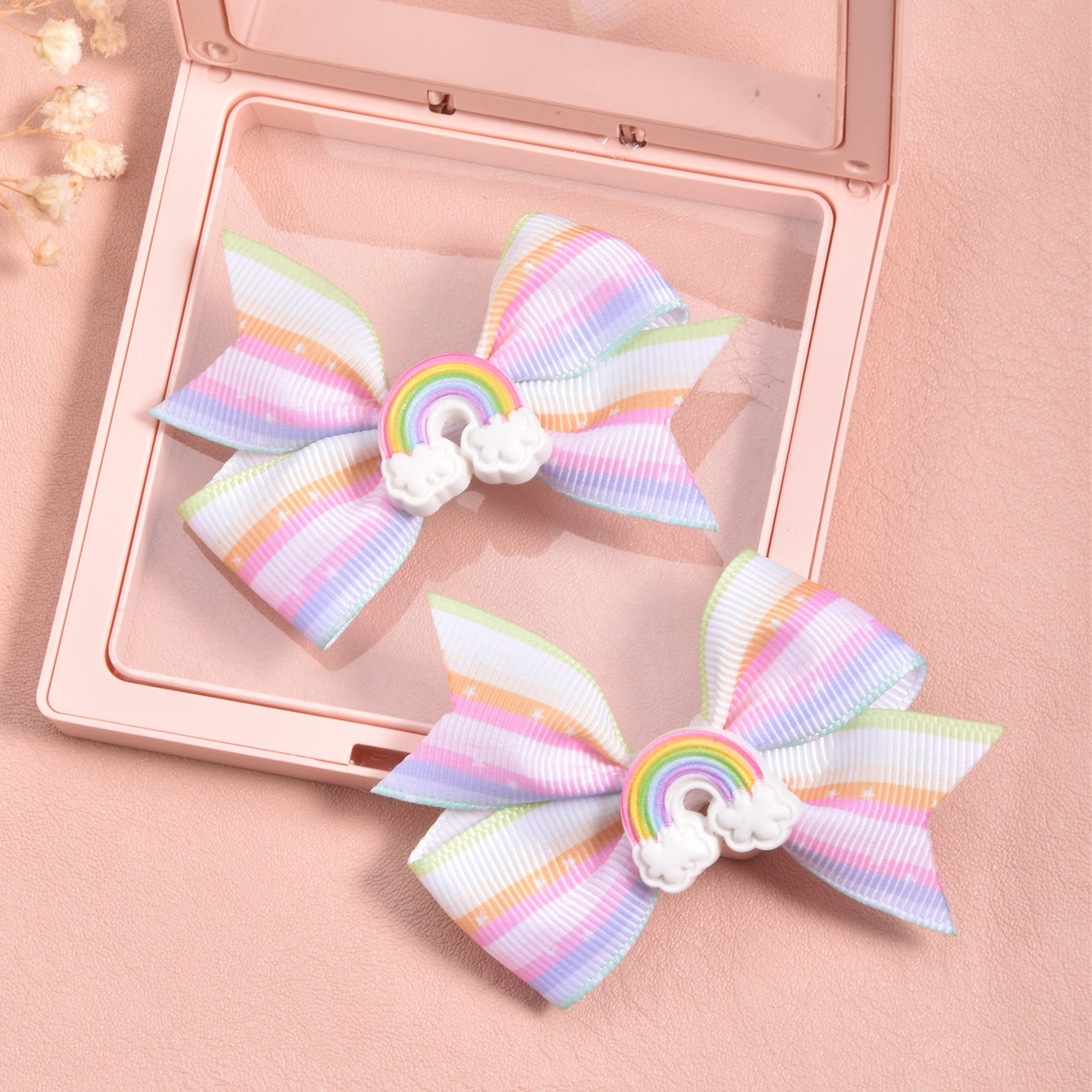 2pcs Cartoon Rainbow Bow Hair Clips for Girls
