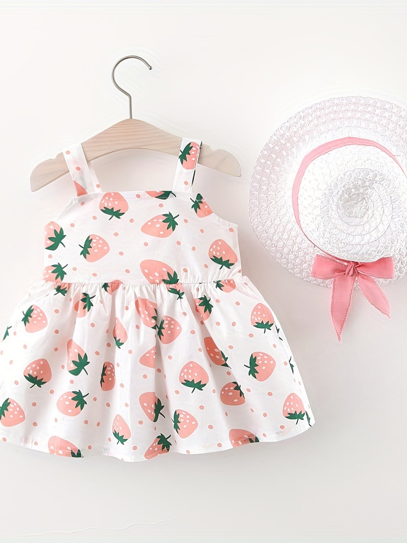 Toddler Girl's Strawberry Graphic Cami Dress & Hat Princess Costume