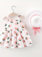 Toddler Girl's Strawberry Graphic Cami Dress & Hat Princess Costume