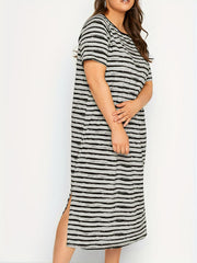 Stripe Print Short Sleeve Maxi Dress