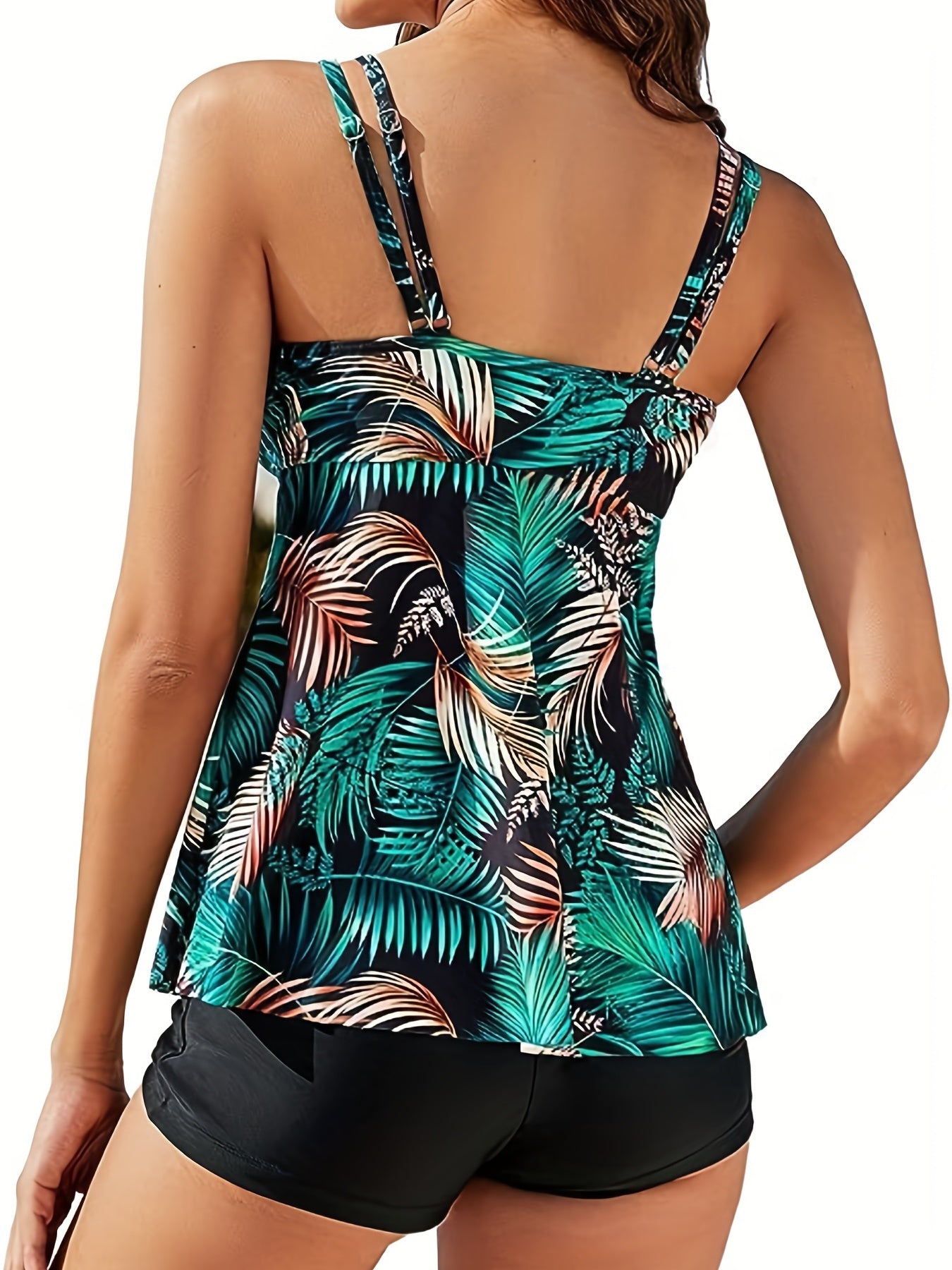 Women's Plus Tropical Print Tankini Set with Boxer Briefs