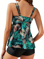 Women's Plus Tropical Print Tankini Set with Boxer Briefs