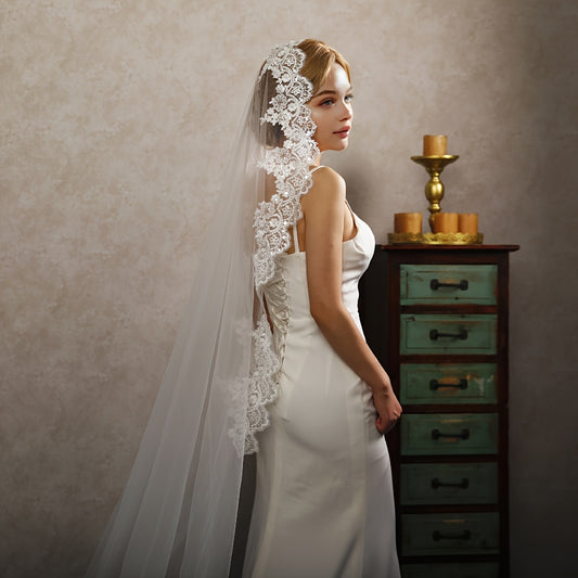 Vintage Inspired Bridal Veil Headpiece Lace Trim Wedding Accessory