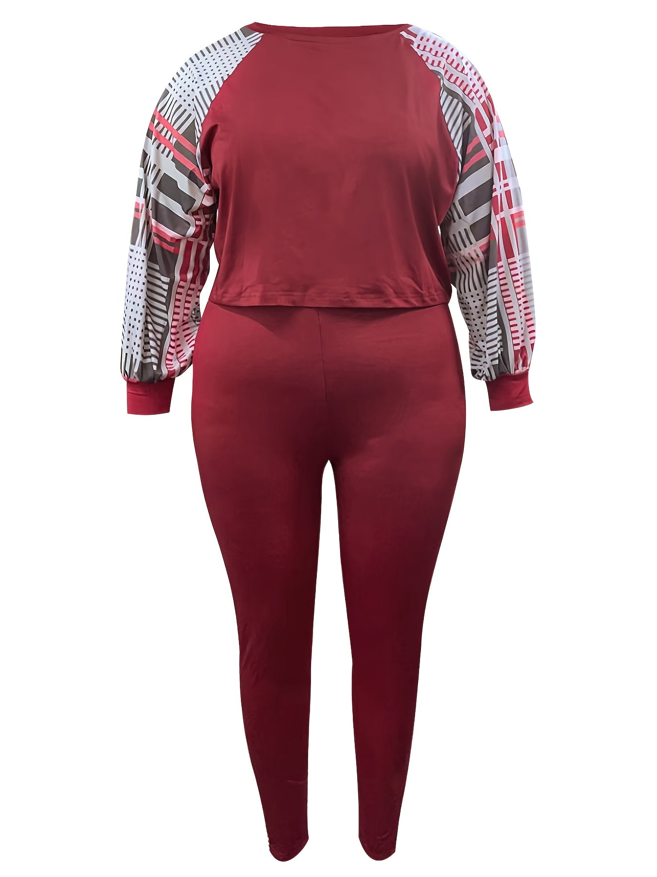 Plaid Print Long Sleeve Crop Top & Pants Set