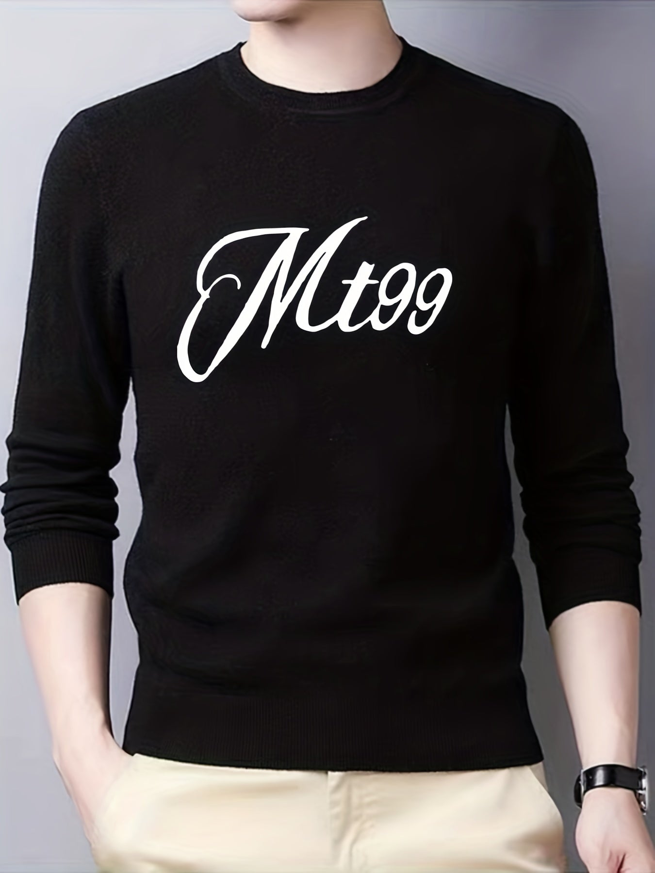 Men's Knitted Crew Neck Sweater for Fall Winter