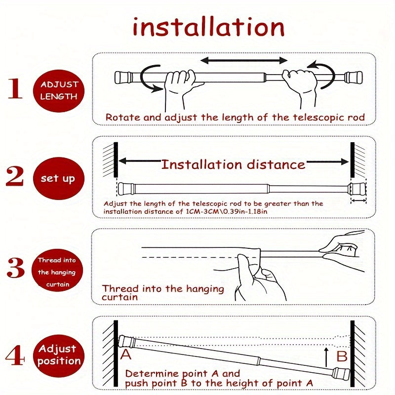 Telescopic Curtain Rod for Bathroom and Bedroom Punch-Free