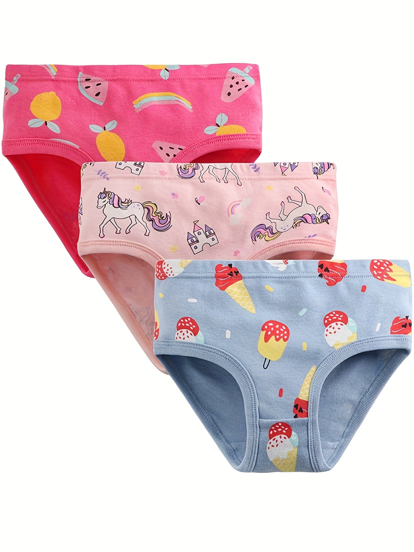 3pcs Girl's Triangle Panties Multiple Colors Elastic Waist Shorts