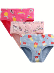 3pcs Girl's Triangle Panties Multiple Colors Elastic Waist Shorts