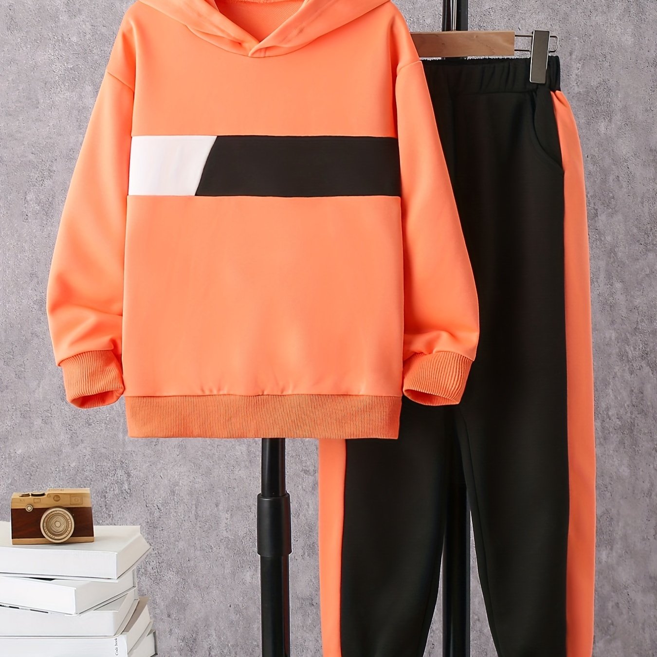 Boy's 2pcs Hoodie & Pants Set Clash Hooded Top Casual Outfits