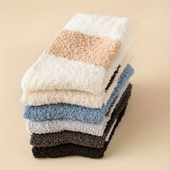 6 Pairs Colorblock Fuzzy Socks - Warm Mid Tube Stockings