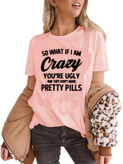 Casual Sports T shirt Solid Letter Round Neck T shirt Women's Clothing
