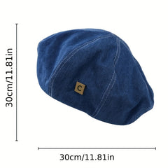 Pink Bowknot Patch Beret Denim Painter Cap Lightweight Hats