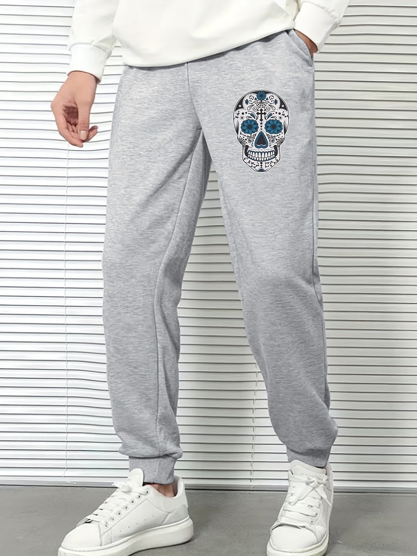 Skull Head Print Men's Sports Pants Drawstring Jogging Trousers