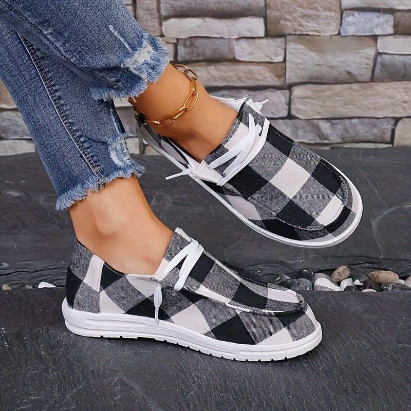 Women's Plaid Pattern Flat Shoes Slip On Lightweight Comfortable
