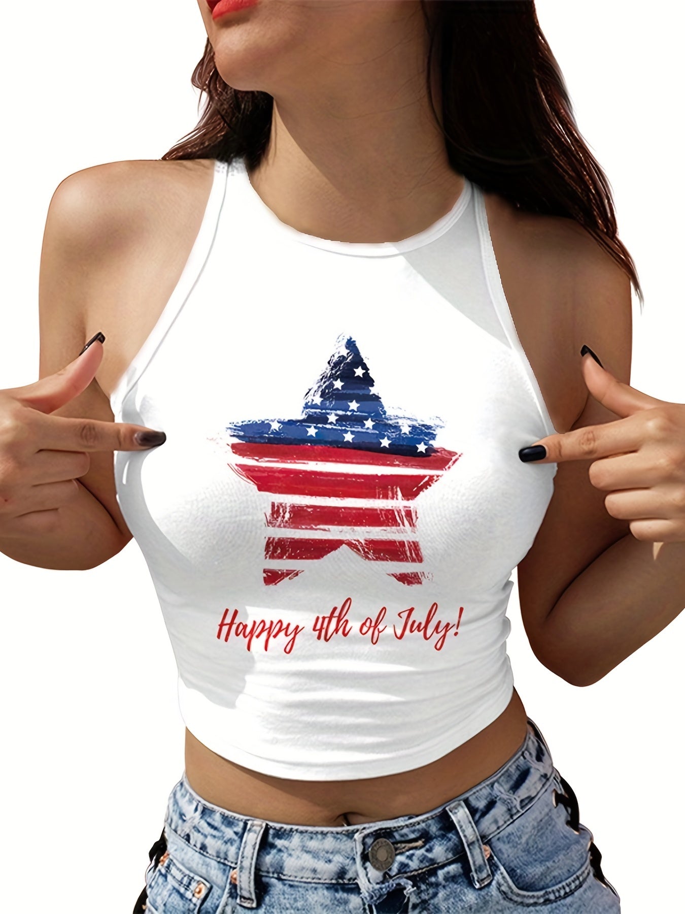 Graphic Print Tank Top Casual Crew Neck Independence Tank Top