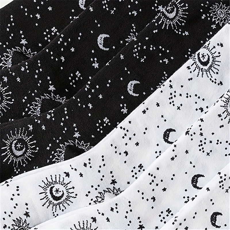 6 Pairs Moon & Sun Print Socks Halloween Mid Tube Women's Stockings