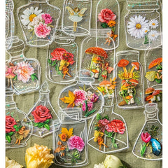 40pcs Transparent PET Jar Flower Fairy Stickers Decals Vintage Waterproof Bulk