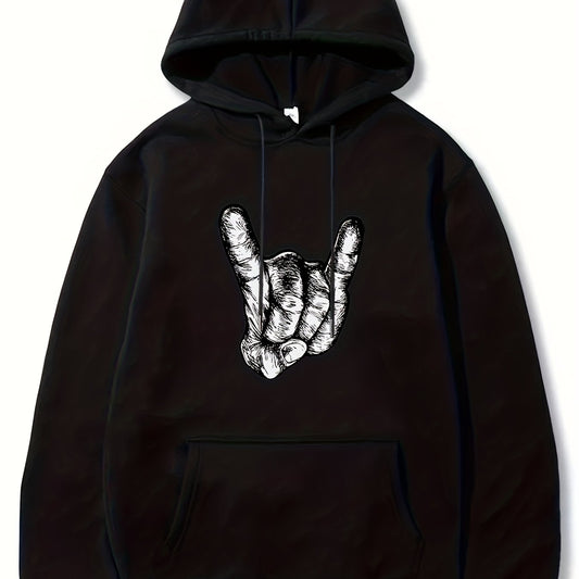 Rock Gesture Pattern Men's Hooded Sweatshirt