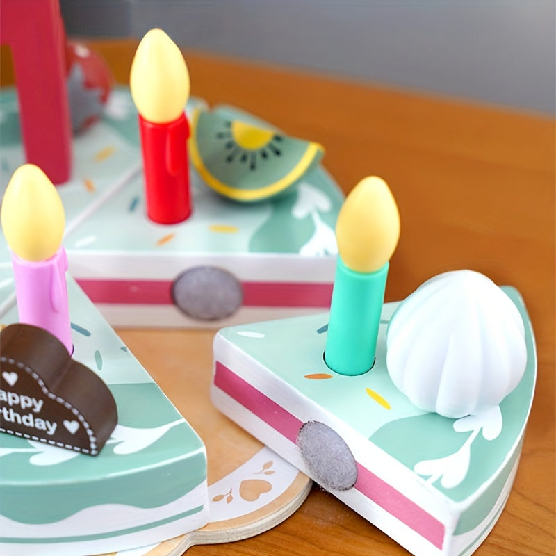 Wooden Birthday Cake Toy Set with Fruit Cream Numbers 1-5 and Candles
