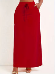 Solid Drawstring Maxi Skirt High Waist Casual Spring Summer Women's Clothing
