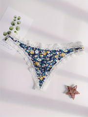 3 Pack Plus Size Lace Trim Thongs Leopard & Strawberry & Floral Print
