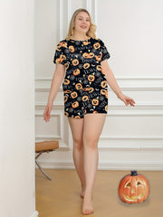 Halloween Pajama Set Pumpkin & Spiderweb Print Tee