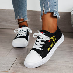 Women's Letter Print Canvas Shoes Casual Lace-Up Sneakers