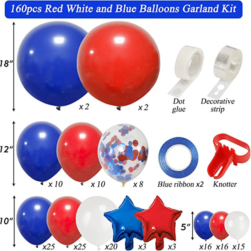 160pcs Red And Blue Balloon Garland Arch Set