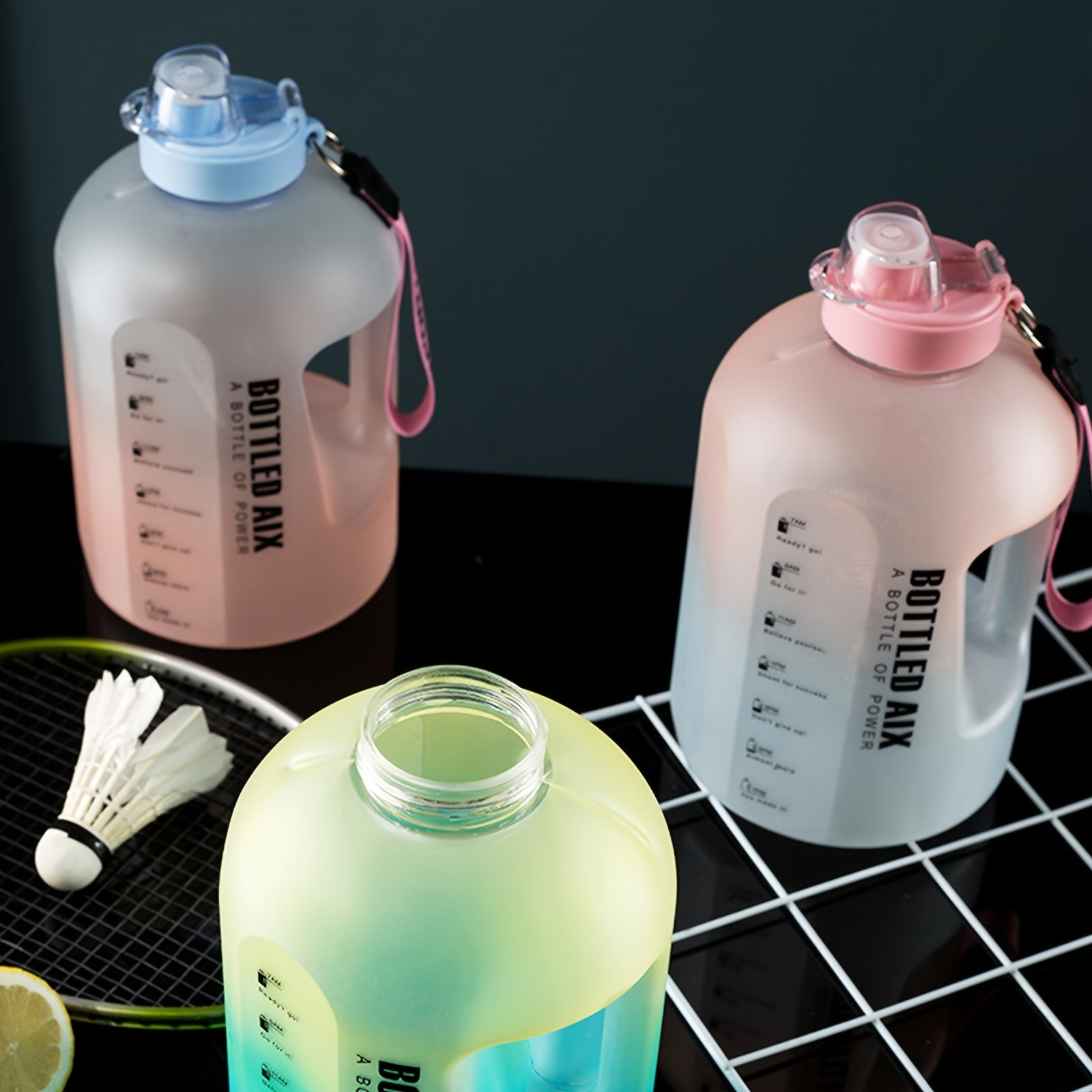 2200ML Large Capacity Water Bottle with Time Marker Gradient Design