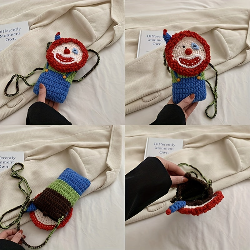 Clown Shaped Croche Bag Funny Cartoon Mini Knitted Crossbody Bag