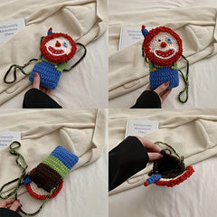 Clown Shaped Croche Bag Funny Cartoon Mini Knitted Crossbody Bag