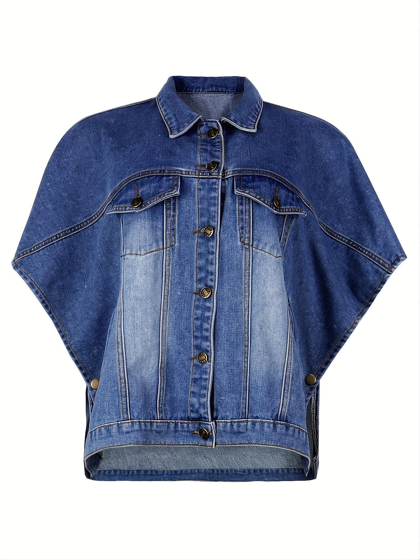 Drop Shoulder Denim Jackets Flap Pockets Lapel Women's Denim Clothing