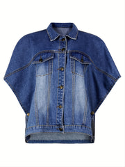 Drop Shoulder Denim Jackets Flap Pockets Lapel Women's Denim Clothing