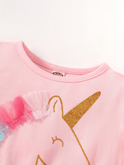Toddler Girls Cartoon Unicorn Mesh Princess Dress For Party Beach Vacation