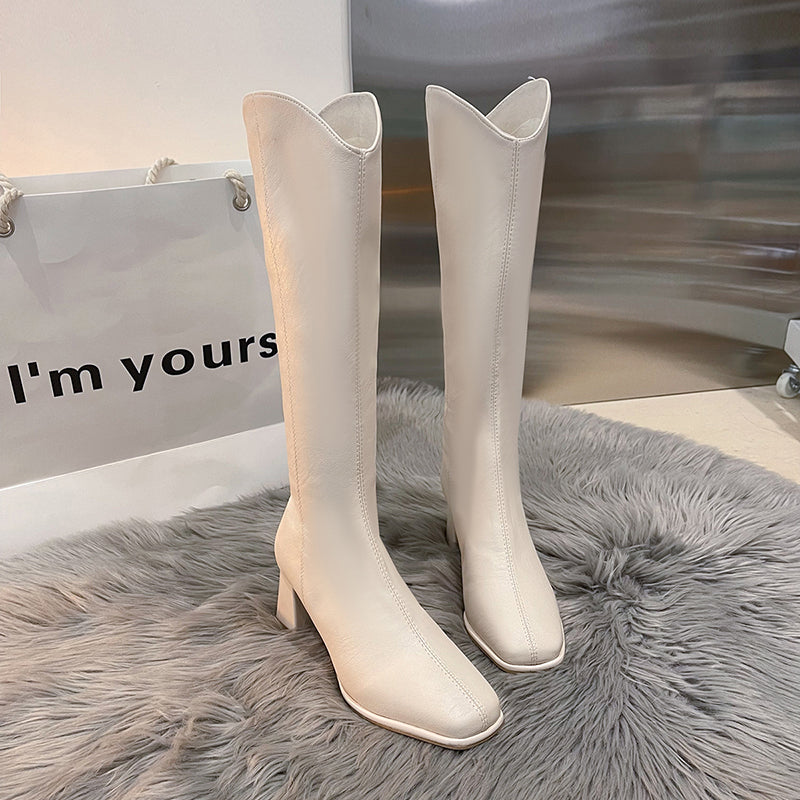 Women's Chunky Heel Riding Boots, Zip Back