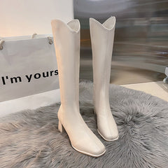 Women's Chunky Heel Riding Boots, Zip Back