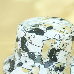 Cartoon Cat Print Bucket Hat Reversible Sunscreen Beach Hats Fisherman Cap