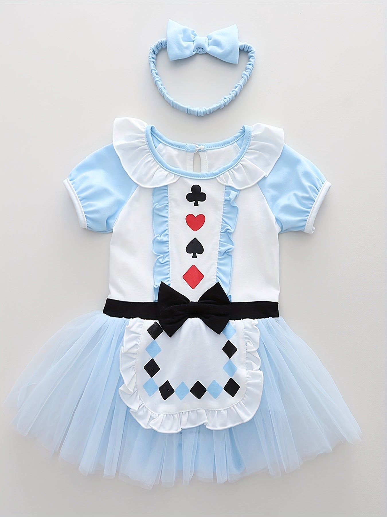 Baby Girls Poker Card Symbol Tulle Tutu Mesh Ruffled Sleeve Princess Dance Dress