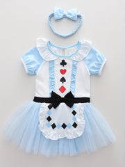 Baby Girls Poker Card Symbol Tulle Tutu Mesh Ruffled Sleeve Princess Dance Dress