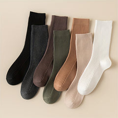 7 Pairs Ribbed Crew Socks Comfy & Breathable Women's Stockings