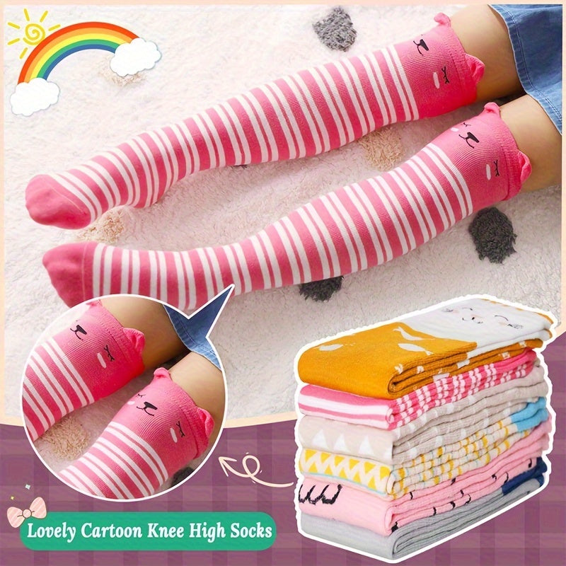 Girl's Animal Pattern Striped Knee High Socks Cotton Blend Long Stockings