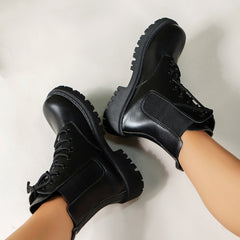 Women's British Style Combat Boots Lace Up Short Stretch Fabric Sided Boots