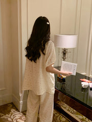 Floral Print Pajama Set Short Sleeve Button Top & Pants