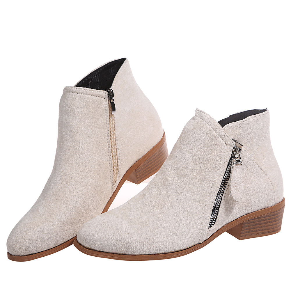 Women's Stacked Heel Ankle Boots Side Zipper Pointed Toe Solid Short Boots